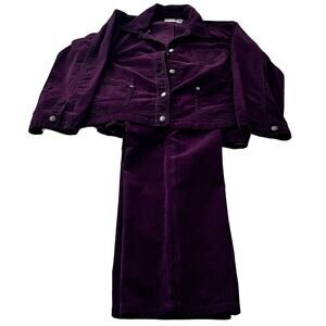 Chicos Womens Pant Set SZ 3 Large Corduroy Plum Country Western Cowgirl Rodeo